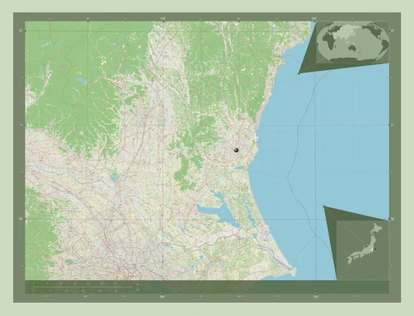 Ibaraki Prefeitura Japão Abrir Mapa Rua Mapa Localização Auxiliar Canto — Fotografia de Stock