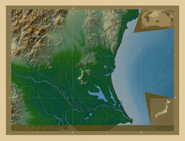 Ibaraki Prefectura Japón Mapa Elevación Colores Con Lagos Ríos Mapas —  Fotos de Stock