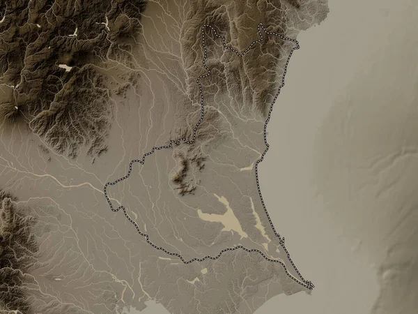 Ибараки Префектура Японии Карта Высот Окрашенная Сепиевые Тона Озерами Реками — стоковое фото