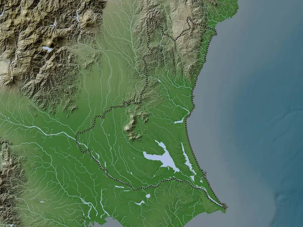 Ibaraki Prefektura Japonii Mapa Wzniesień Kolorowa Stylu Wiki Jeziorami Rzekami — Zdjęcie stockowe