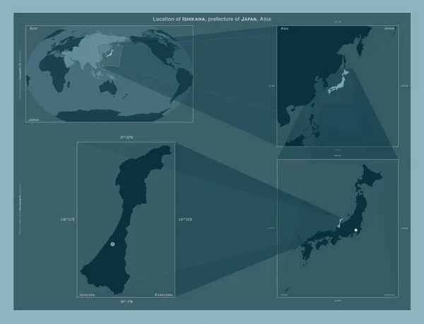 Ishikawa Prefektura Japonska Diagram Znázorňující Umístění Oblasti Větších Mapách Složení — Stock fotografie