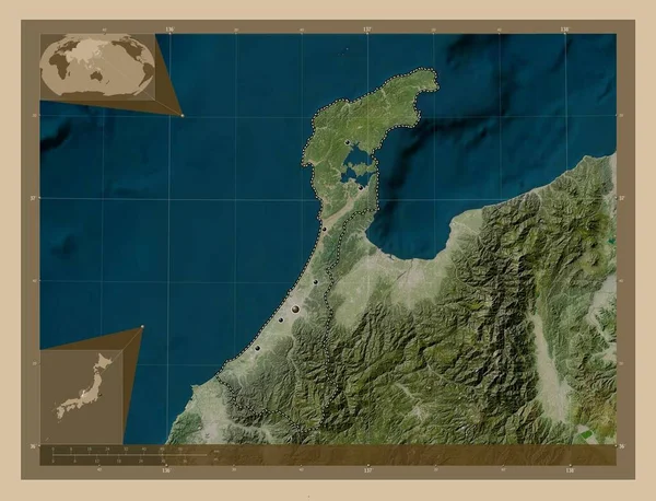 Ішікава Префектура Японії Супутникова Карта Низькою Роздільною Здатністю Розташування Великих — стокове фото