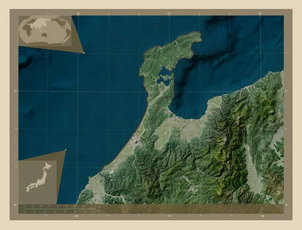 Ішікава Префектура Японії Супутникова Карта Високої Роздільної Здатності Кутові Допоміжні — стокове фото