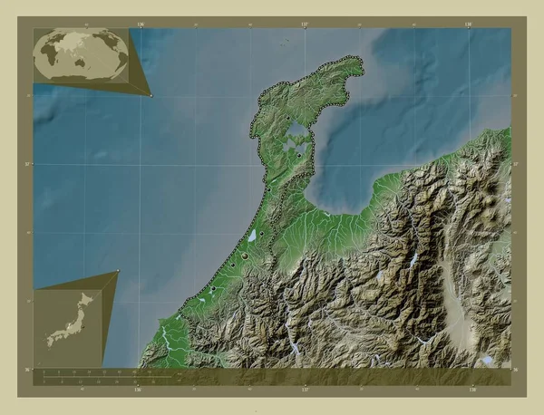 Ishikawa Prefektura Japonii Mapa Wzniesień Kolorowa Stylu Wiki Jeziorami Rzekami — Zdjęcie stockowe