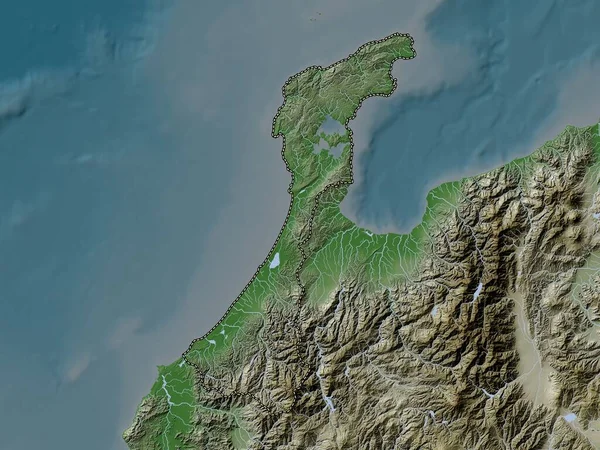 Ishikawa Prefectuur Van Japan Hoogtekaart Gekleurd Wiki Stijl Met Meren — Stockfoto