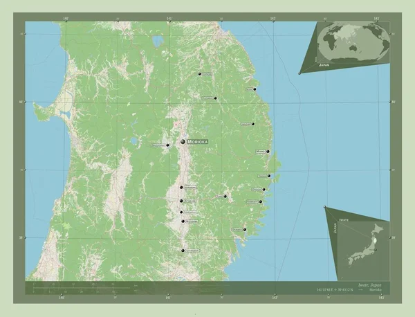 이와테현 일본의 스트리트 지역의 도시들의 위치와 Corner Auxiliary Location — 스톡 사진