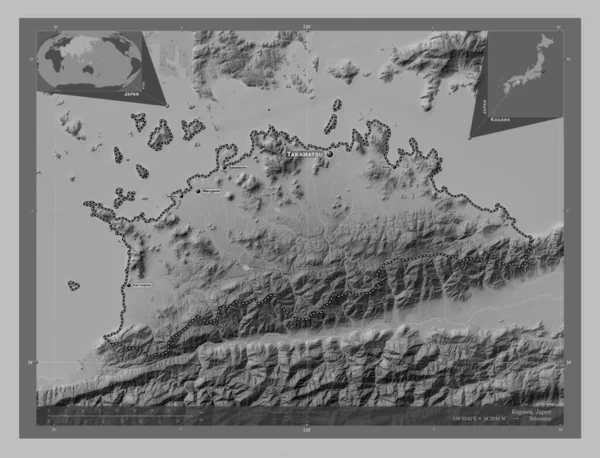 Кагава Префектура Японии Карта Высот Оттенках Серого Озерами Реками Места — стоковое фото