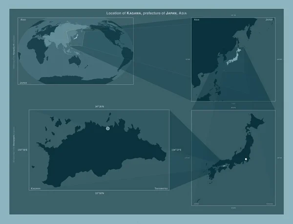Kagawa Prefectura Japón Diagrama Que Muestra Ubicación Región Mapas Gran —  Fotos de Stock