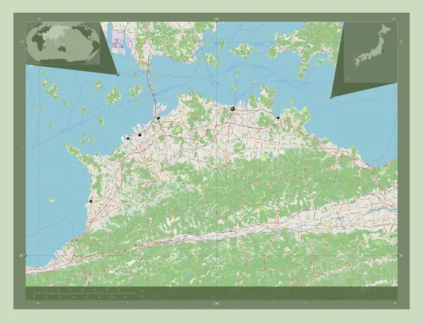 Kagawa Prefectuur Van Japan Open Plattegrond Locaties Van Grote Steden — Stockfoto