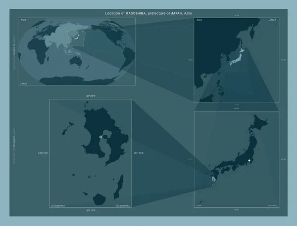Kagoshima Prefektura Japonska Diagram Znázorňující Umístění Oblasti Větších Mapách Složení — Stock fotografie