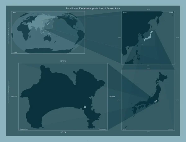 Kanagawa Prefectura Japón Diagrama Que Muestra Ubicación Región Mapas Gran —  Fotos de Stock