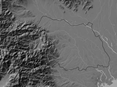 Saitama, Japonya ili. Gölleri ve nehirleri olan çift seviyeli yükseklik haritası
