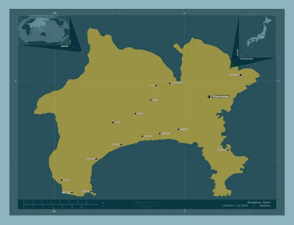 Kanagawa Prefectuur Van Japan Stevige Kleurvorm Locaties Namen Van Grote — Stockfoto