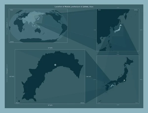 Kochi Prefectura Japón Diagrama Que Muestra Ubicación Región Mapas Gran —  Fotos de Stock