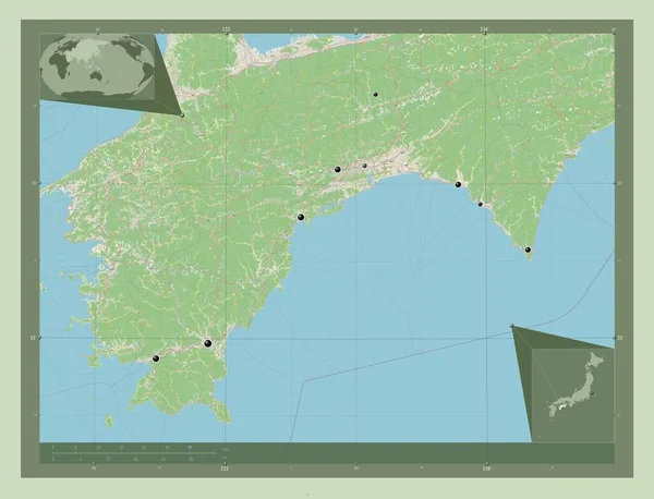 Кочі Префектура Японії Відкрита Карта Вулиць Розташування Великих Міст Регіону — стокове фото