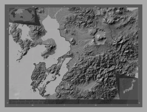 Кумамото Префектура Японії Білевелівська Карта Висот Озерами Річками Кутові Допоміжні — стокове фото