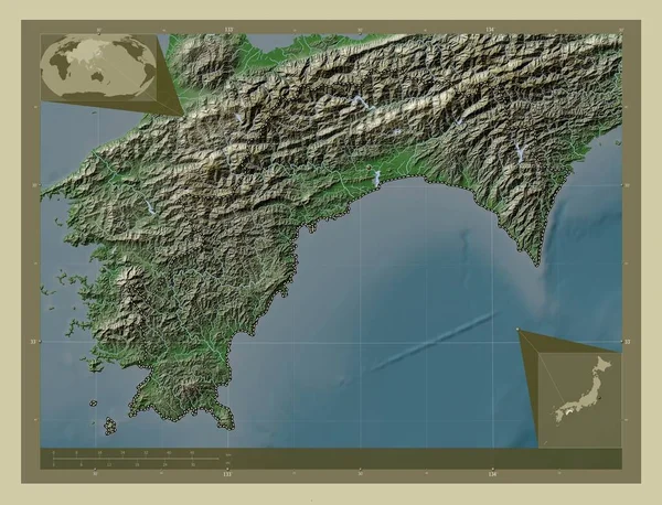 Kochi Prefektura Japonska Zdvihová Mapa Zbarvená Stylu Wiki Jezery Řekami — Stock fotografie