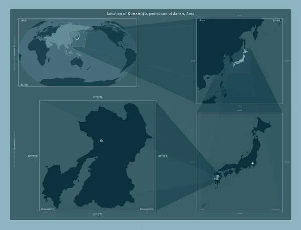 Kumamoto Prefektura Japonska Diagram Znázorňující Umístění Oblasti Větších Mapách Složení — Stock fotografie