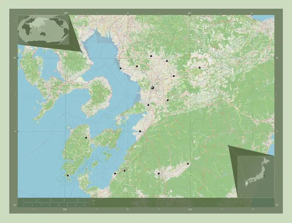 Kumamoto Präfektur Von Japan Open Street Map Standorte Der Wichtigsten — Stockfoto