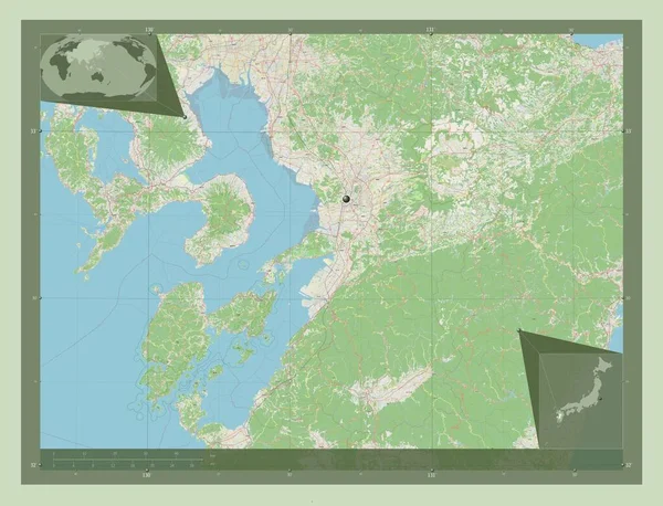 Кумамото Префектура Японії Відкрита Карта Вулиць Кутові Допоміжні Карти Місцезнаходження — стокове фото
