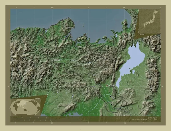 Kioto Miejska Prefektura Japonii Mapa Wzniesień Kolorowa Stylu Wiki Jeziorami — Zdjęcie stockowe