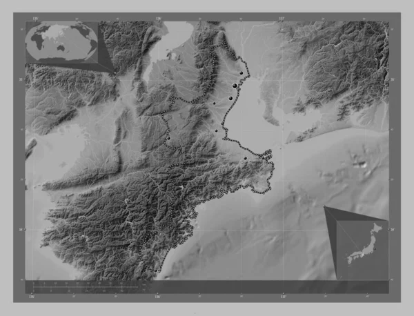 Міє Префектура Японії Граймасштабна Мапа Висот Озерами Річками Розташування Великих — стокове фото