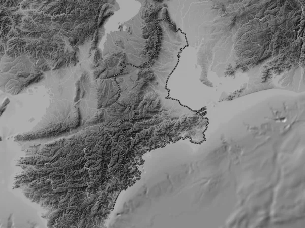 Mie Prefectura Japón Mapa Elevación Escala Grises Con Lagos Ríos —  Fotos de Stock