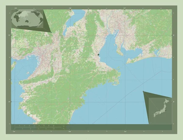 Mie 日本都道府县开放街道地图 角辅助位置图 — 图库照片