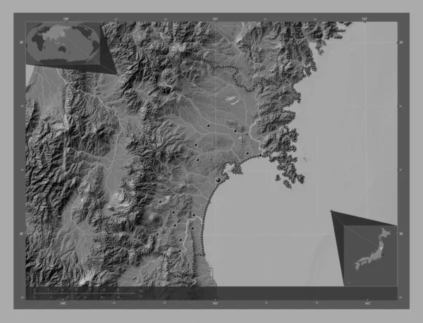 Міягі Префектура Японії Білевелівська Карта Висот Озерами Річками Розташування Великих — стокове фото