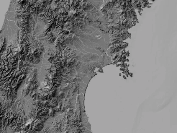 Miyagi Prefectura Japón Mapa Elevación Bilevel Con Lagos Ríos —  Fotos de Stock
