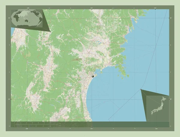 Міягі Префектура Японії Відкрита Карта Вулиць Кутові Допоміжні Карти Місцезнаходження — стокове фото