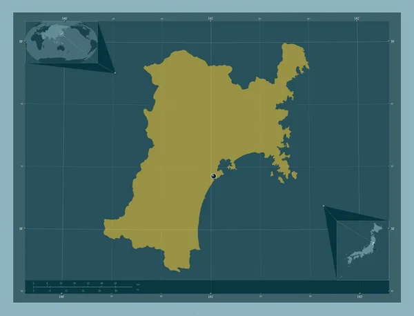 Miyagi Prefeitura Japão Forma Cor Sólida Mapa Localização Auxiliar Canto — Fotografia de Stock