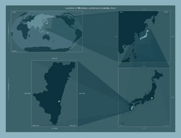 Miyazaki Prefektura Japonska Diagram Znázorňující Umístění Oblasti Větších Mapách Složení — Stock fotografie