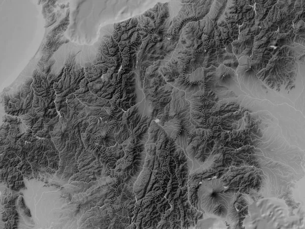 Nagano Prefektura Japonii Mapa Wzniesień Skali Szarości Jeziorami Rzekami — Zdjęcie stockowe