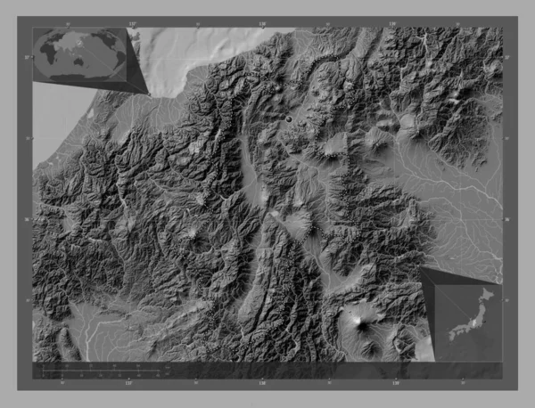 Nagano Prefectuur Van Japan Hoogteplattegrond Met Meren Rivieren Hulplocatiekaarten Hoek — Stockfoto