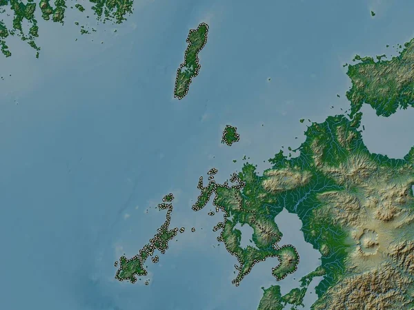 Нагасакі Префектура Японії Кольорові Карти Висот Озерами Річками — стокове фото