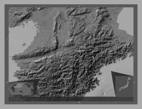 Нара Префектура Японии Карта Рельефа Билевела Озерами Реками Вспомогательные Карты — стоковое фото