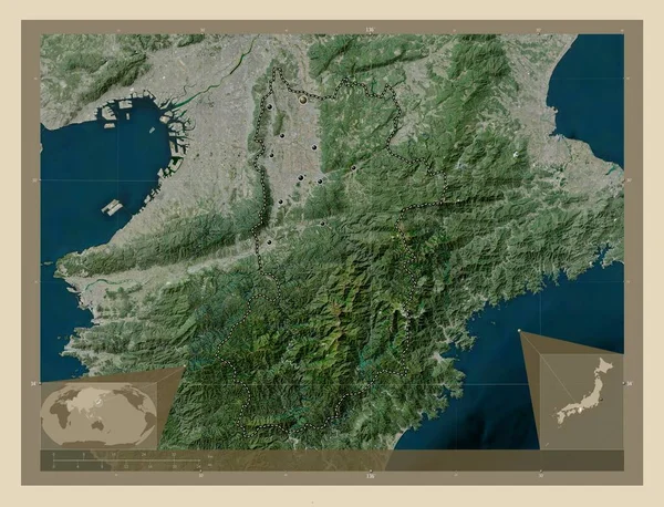 Nara Prefeitura Japão Mapa Satélite Alta Resolução Locais Das Principais — Fotografia de Stock