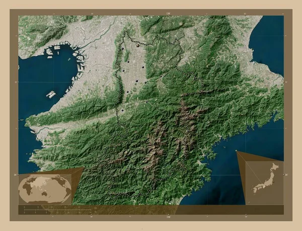 Νάρα Νομός Ιαπωνίας Δορυφορικός Χάρτης Χαμηλής Ανάλυσης Τοποθεσίες Μεγάλων Πόλεων — Φωτογραφία Αρχείου
