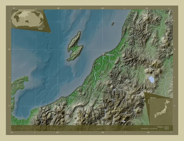 Νιιγκάτα Νομός Ιαπωνίας Υψόμετρο Χάρτη Χρωματισμένο Στυλ Wiki Λίμνες Και — Φωτογραφία Αρχείου