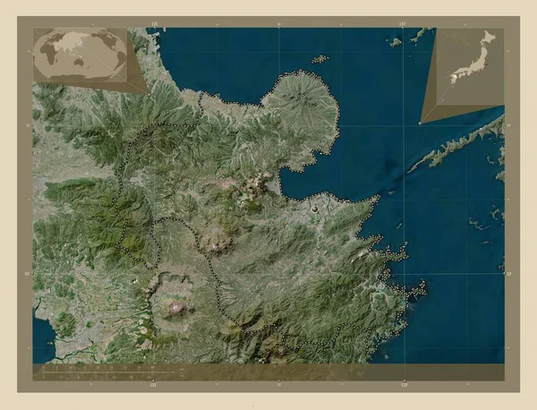Oita Νομός Της Ιαπωνίας Υψηλής Ανάλυσης Δορυφορικός Χάρτης Γωνιακοί Χάρτες — Φωτογραφία Αρχείου