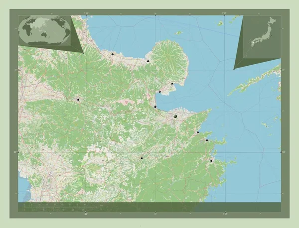 Oita Prefectuur Van Japan Open Plattegrond Locaties Van Grote Steden — Stockfoto