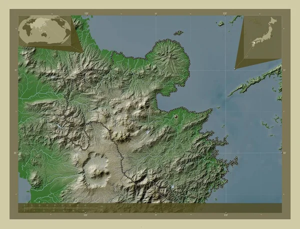 Oita Prefektura Japonii Mapa Wzniesień Kolorowa Stylu Wiki Jeziorami Rzekami — Zdjęcie stockowe