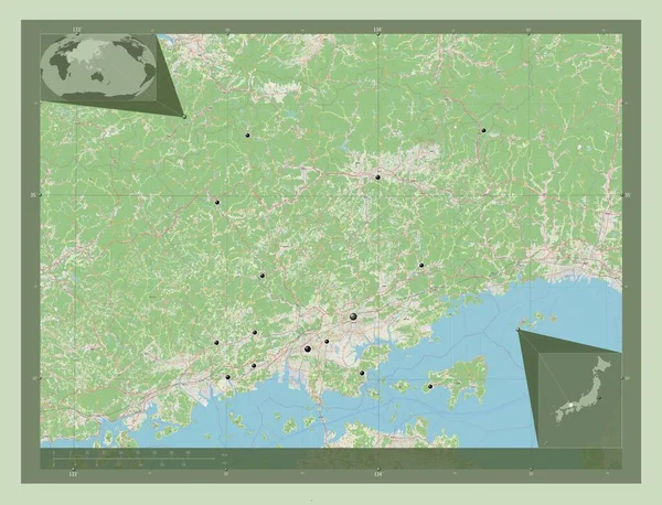 Okayama Präfektur Von Japan Open Street Map Standorte Der Wichtigsten — Stockfoto