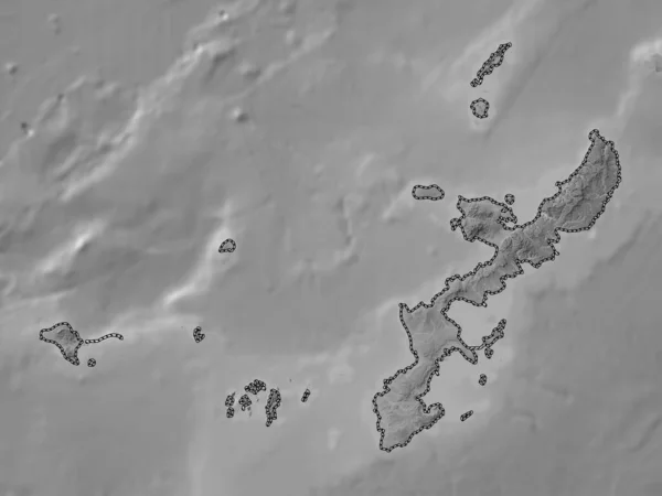 日本都道府县带有湖泊和河流的灰度高程图 — 图库照片