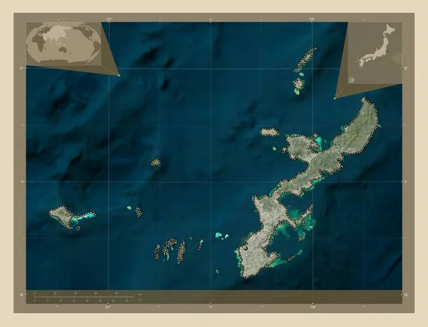 Okinawa Japán Prefektúrája Nagy Felbontású Műholdas Térkép Saroktérképek Kiegészítő Helymeghatározási — Stock Fotó