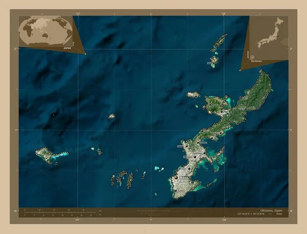 Окинава Префектура Японии Карта Спутника Низкого Разрешения Места Названия Крупных — стоковое фото