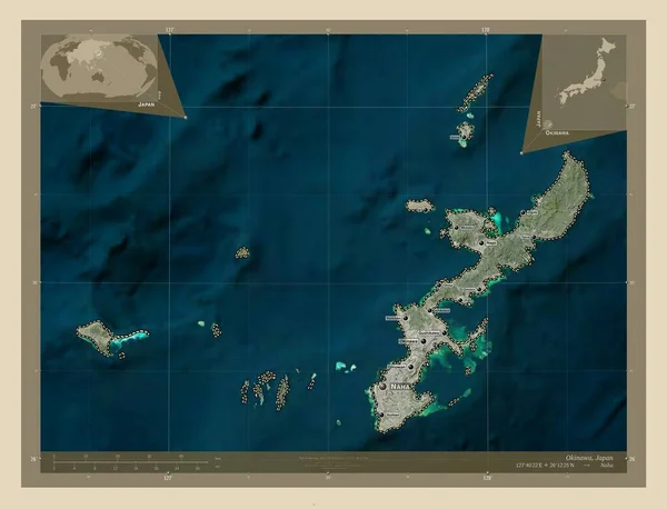 Okinawa Prefektura Japonska Satelitní Mapa Vysokým Rozlišením Umístění Názvy Velkých — Stock fotografie