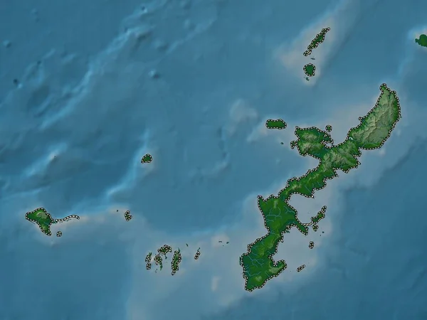Okinawa Prefektura Japonska Barevná Mapa Jezery Řekami — Stock fotografie