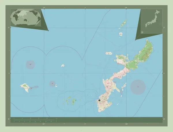 Окінава Префектура Японії Відкрита Карта Вулиць Кутові Допоміжні Карти Місцезнаходження — стокове фото